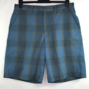 Patagonia plaid shorts org. cotton/poly blue green